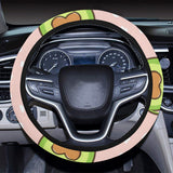 Avocado heart pink background Car Steering Wheel Cover
