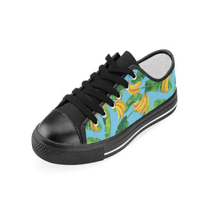 banana leaves banana design pattern Kids' Boys' Girls' Low Top Canvas Shoes Black