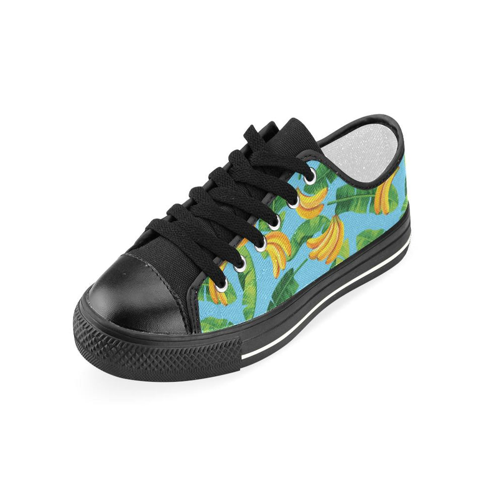 banana leaves banana design pattern Kids' Boys' Girls' Low Top Canvas Shoes Black