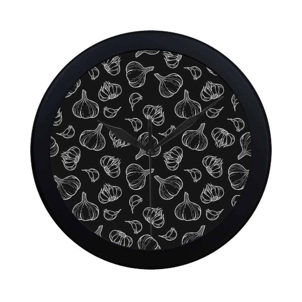 Garlic pattern black background Elegant Black Wall Clock