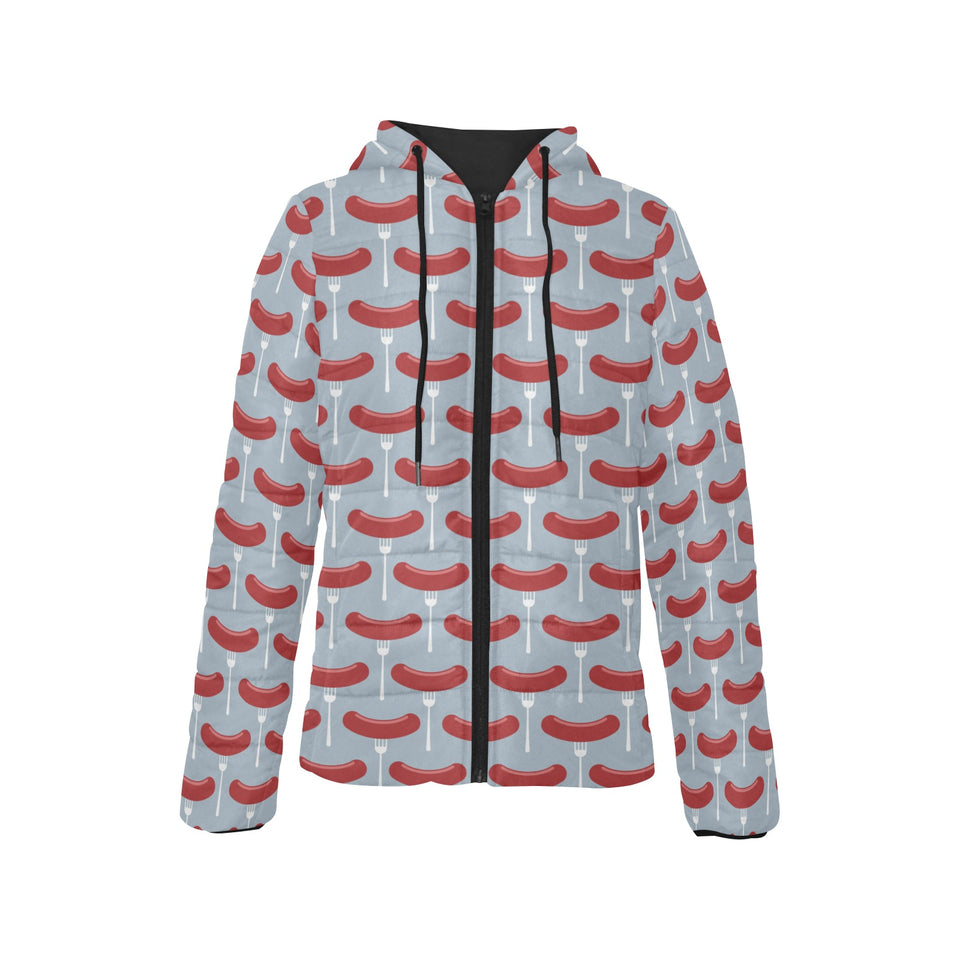 Sausage Pattern Print Design 02 Women's Padded Hooded Jacket