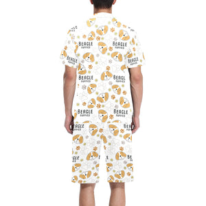 Cute beagle dog pattern background Men's V-Neck Short Pajama Set