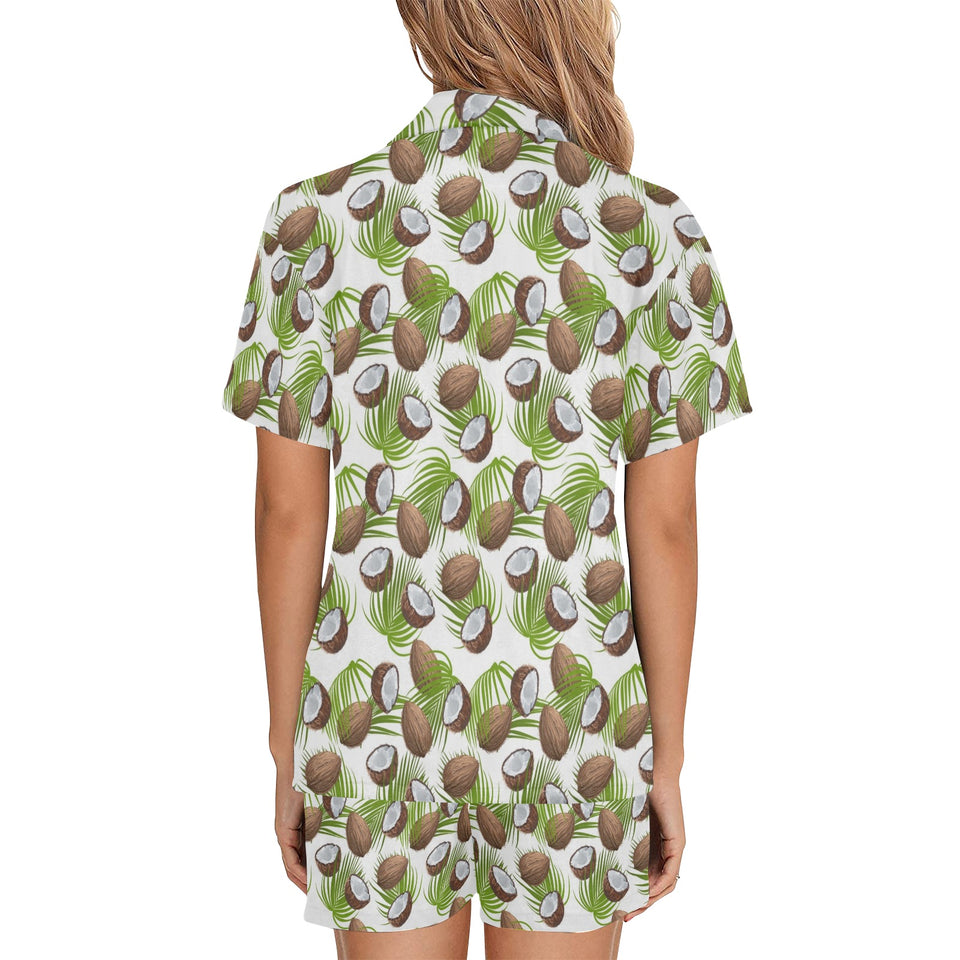 Coconut Pattern Print Design 04 Women's V-Neck Short Pajama Set