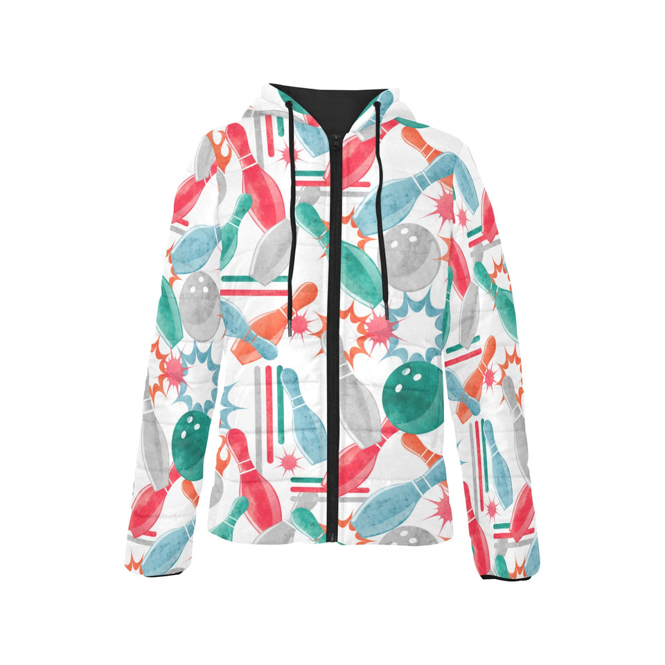 Watercolor bowling pattern Women's Padded Hooded Jacket