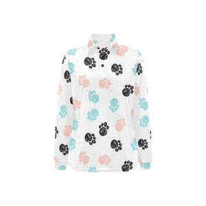 Dog Paws Pattern Print Design 04 Women's Long Sleeve Polo Shirt