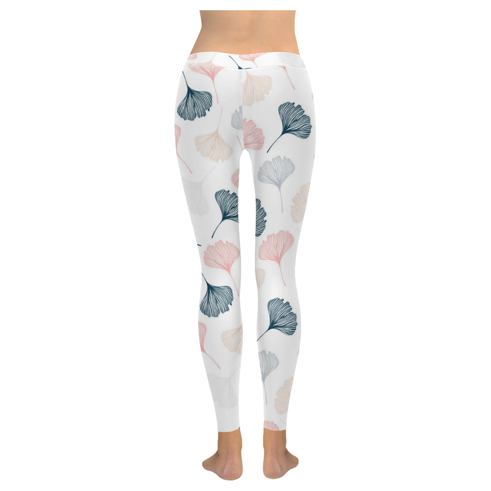 Black Gray Cream coral ginkgo leaves pattern Women's Legging Fulfilled In US