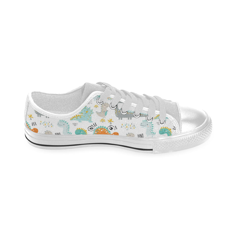 Cute funny kids dinosaurs pattern Men's Low Top Canvas Shoes White