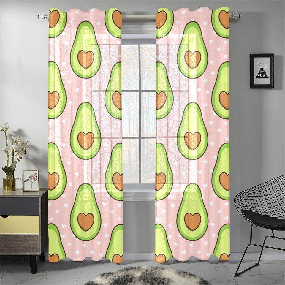 Avocado heart pink background Gauze Curtain