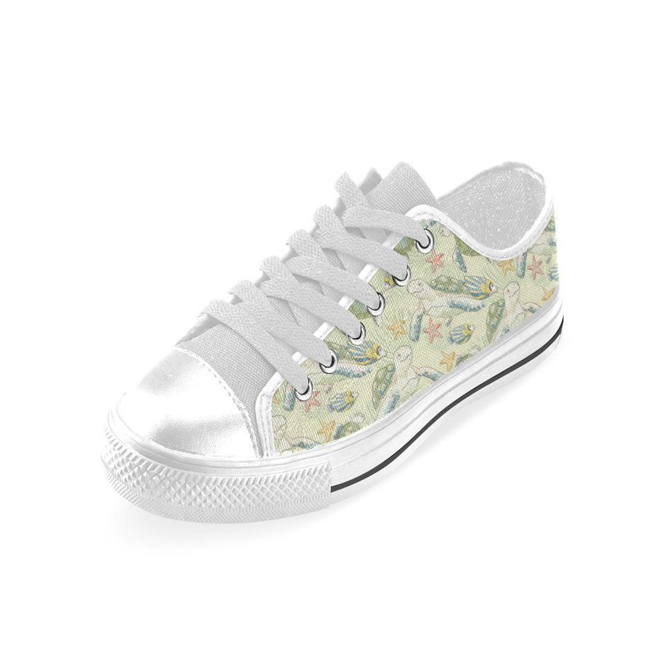 Hand drawn sea turtle fish pattern Men's Low Top Shoes White