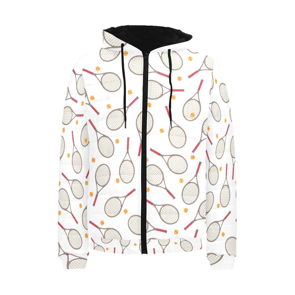 Tennis Pattern Print Design 04 Men's Padded Hooded Jacket