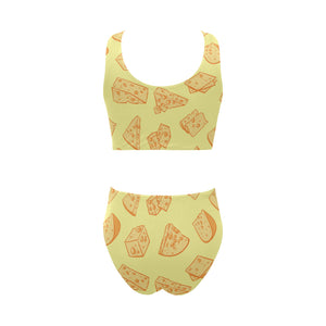 Cheese design pattern Chest Bowknot High Waisted Bikini Swimsuit
