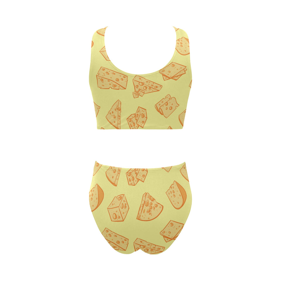 Cheese design pattern Chest Bowknot High Waisted Bikini Swimsuit