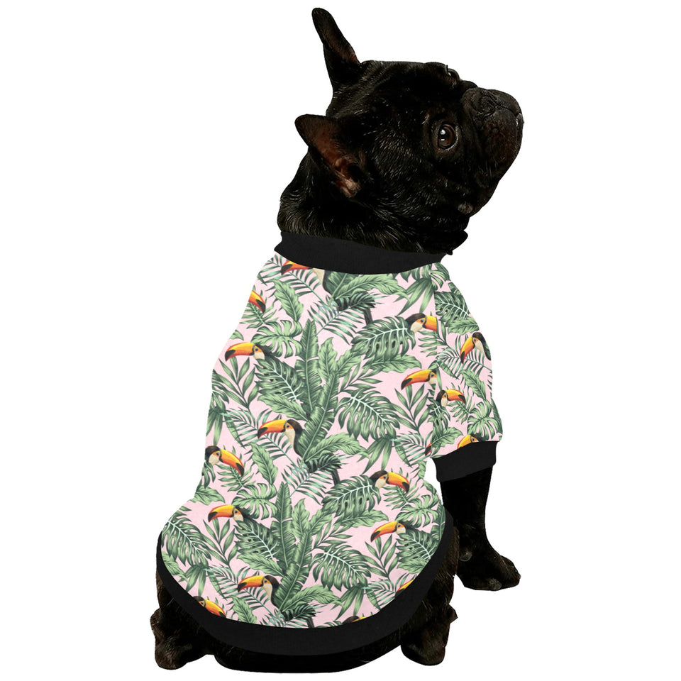 Toucan tropical green jungle palm pattern All Over Print Pet Dog Round Neck Fuzzy Shirt