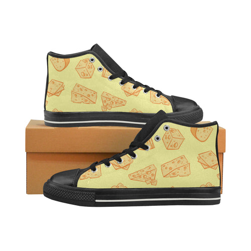 Cheese design pattern Men's High Top Canvas Shoes Black