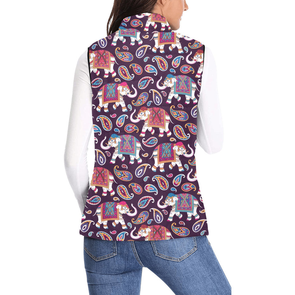 Elephant indian style ornament pattern Women's Padded Vest