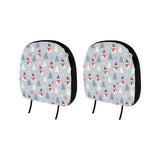 Snowman christmas tree snow gray background Car Headrest Cover