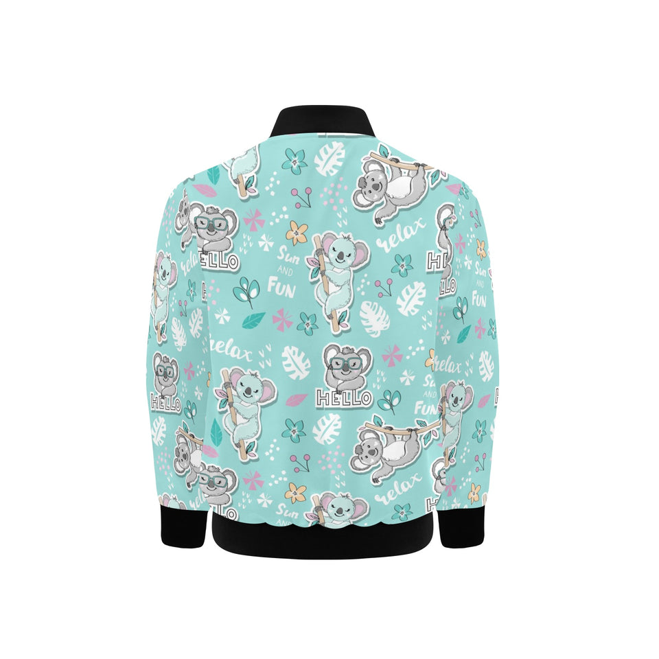 Cute koalas blue background pattern Kids' Boys' Girls' Bomber Jacket