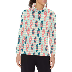 Surfboard Pattern Print Design 02 Women's Long Sleeve Polo Shirt