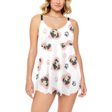 Cute pugs pink heart paw pattern Chest Sexy Pleated Two Piece Swim Dress