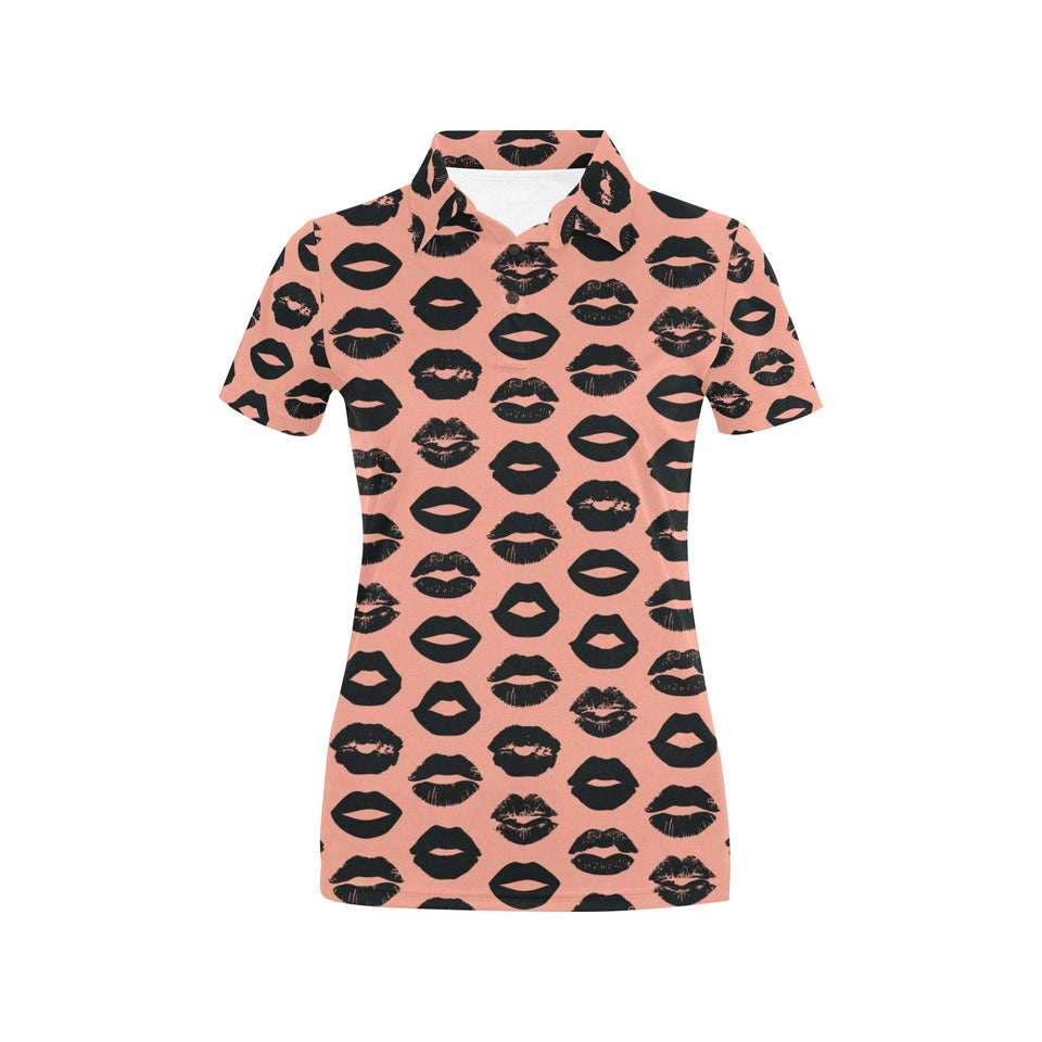 Lips Pattern Print Design 02 Women's All Over Print Polo Shirt
