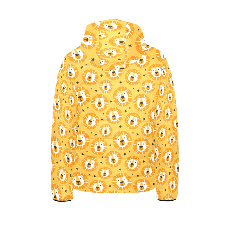 Lion Pattern Print Design 03 Kids' Boys' Girls' Padded Hooded Jacket