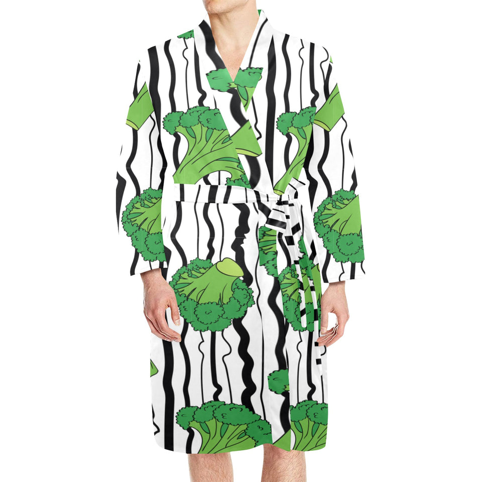 Cool Broccoli pattern Men's Long Sleeve Belted Night Robe