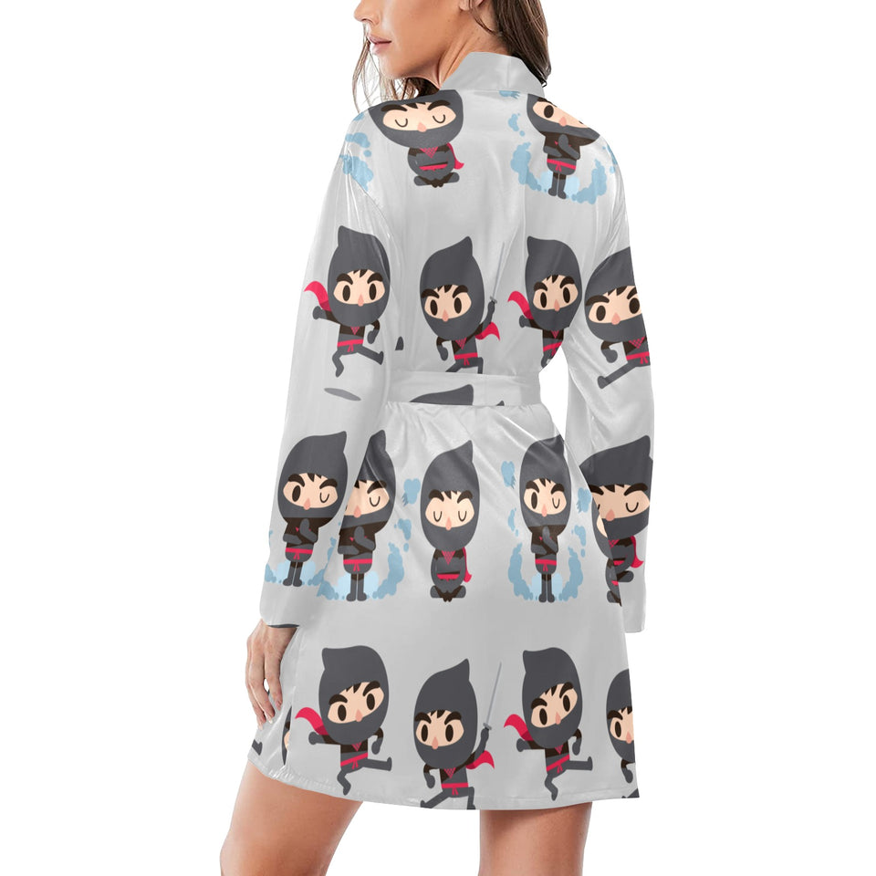 Cute ninja pattern Women's Long Sleeve Belted Night Robe