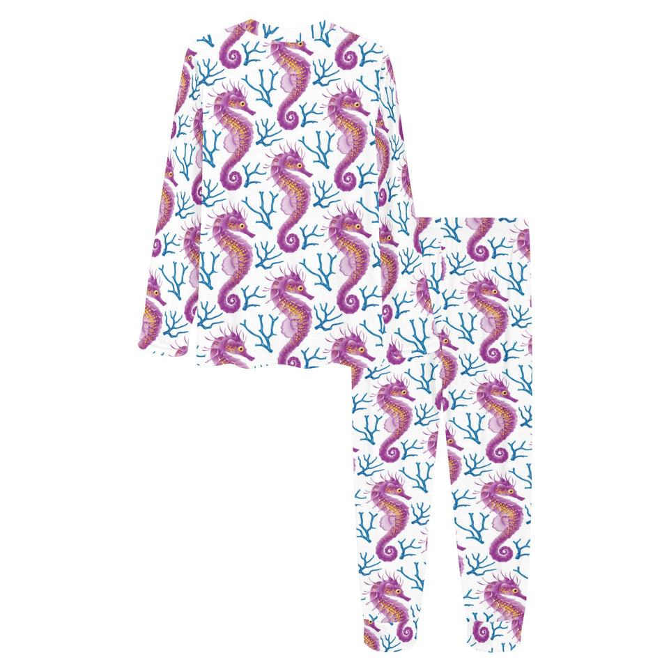 Purple seahorse blue coral pattern Women's All Over Print Pajama Set