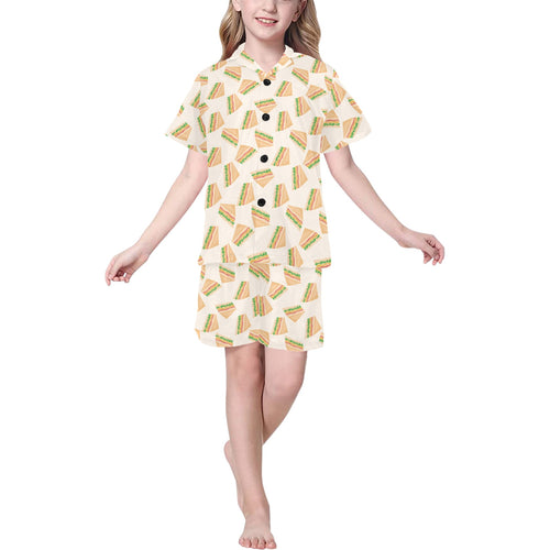 Sandwich Pattern Print Design 01 Kids' Boys' Girls' V-Neck Short Pajama Set