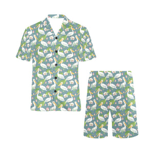 Pelican Pattern Print Design 04 Men's V-Neck Short Pajama Set