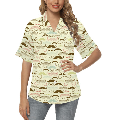 Mustache Beard Pattern Print Design 01 Women's All Over Print Hawaiian Shirt