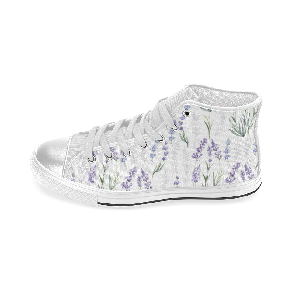 Hand painting Watercolor Lavender Women's High Top Canvas Shoes White