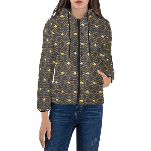Casino Cards Suits Pattern Print Design 01 Women's Padded Hooded Jacket