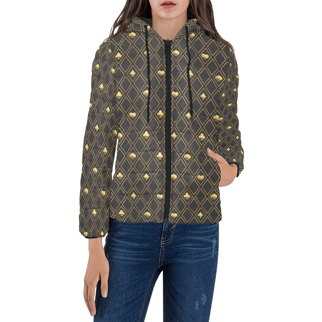 Casino Cards Suits Pattern Print Design 01 Women's Padded Hooded Jacket