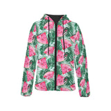 Watermelons tropical palm leaves pattern Women's Padded Hooded Jacket