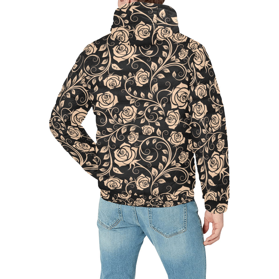 Rose Pattern Print Design 04 Men's Padded Hooded Jacket