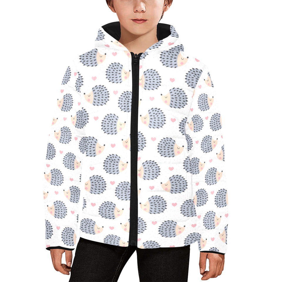 Hedgehog Pattern Print Design 04 Kids' Boys' Girls' Padded Hooded Jacket