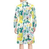 Cute parrot toucan flamingo cactus exotic leaves p Men's Long Sleeve Belted Night Robe