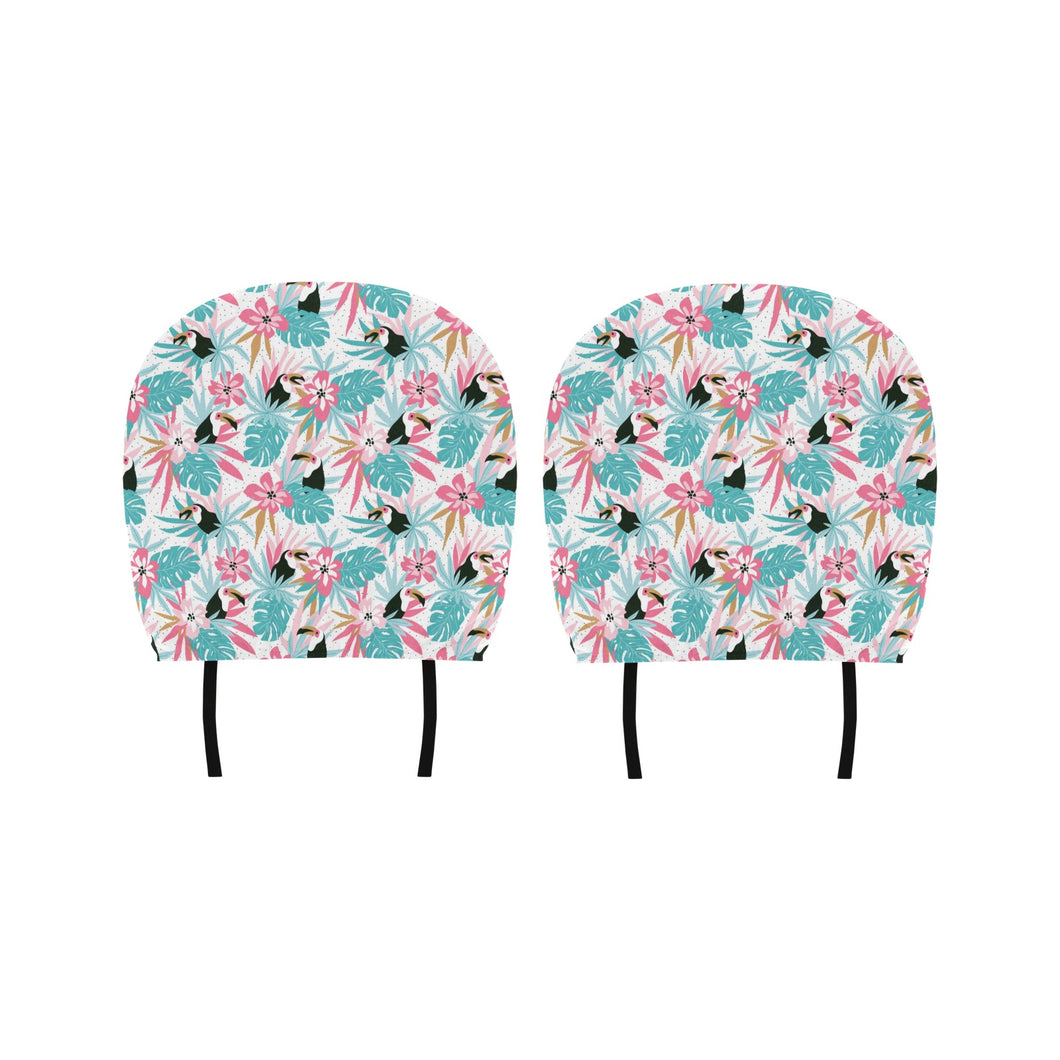 Toucan tropical flower leave pattern Car Headrest Cover