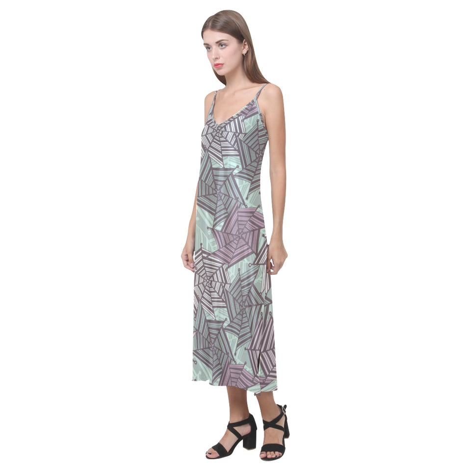 Spider web cobweb design color pattern V-Neck Open Fork Long Dress