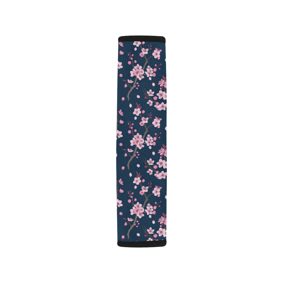 Pink sakura cherry blossom blue background Car Seat Belt Cover