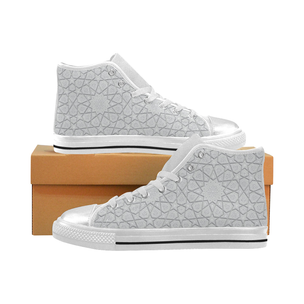 arabic star pattern Women's High Top Canvas Shoes White