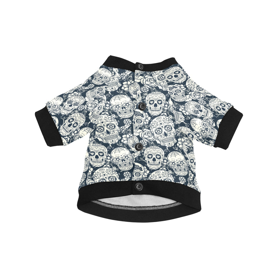 Sugar skull black white pattern All Over Print Pet Dog Round Neck Fuzzy Shirt