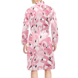 Pink flamingos pattern background Men's Long Sleeve Belted Night Robe