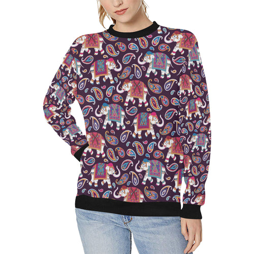 Elephant indian style ornament pattern Women's Crew Neck Sweatshirt