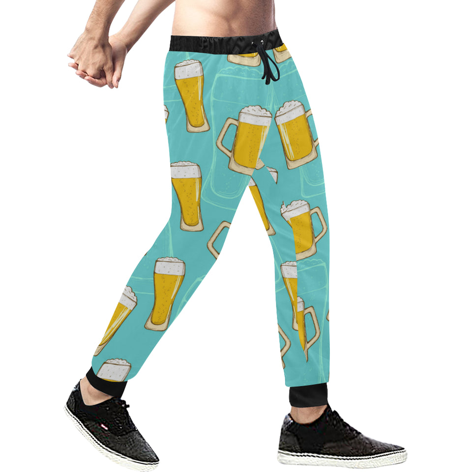Beer pattern green background Unisex Casual Sweatpants