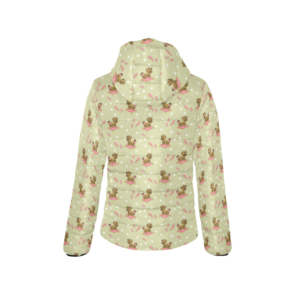 Yorkshire Terrier Pattern Print Design 01 Women's Padded Hooded Jacket