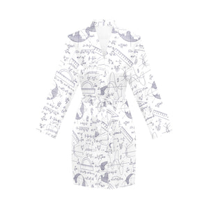 Math Pattern Print Design 03 Women's Long Sleeve Belted Night Robe