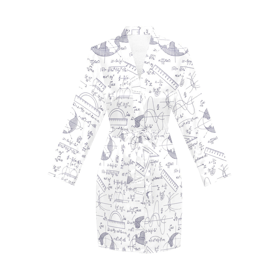 Math Pattern Print Design 03 Women's Long Sleeve Belted Night Robe