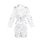 Math Pattern Print Design 03 Women's Long Sleeve Belted Night Robe